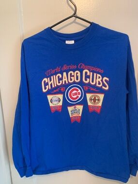 Vibrant Blue Chicago Cubs Championship Long Sleeve Tshirt 100% Cotton SZ Medium